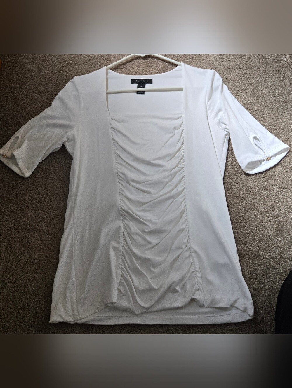 White House Black Market White Ruched Front Tunic Top M